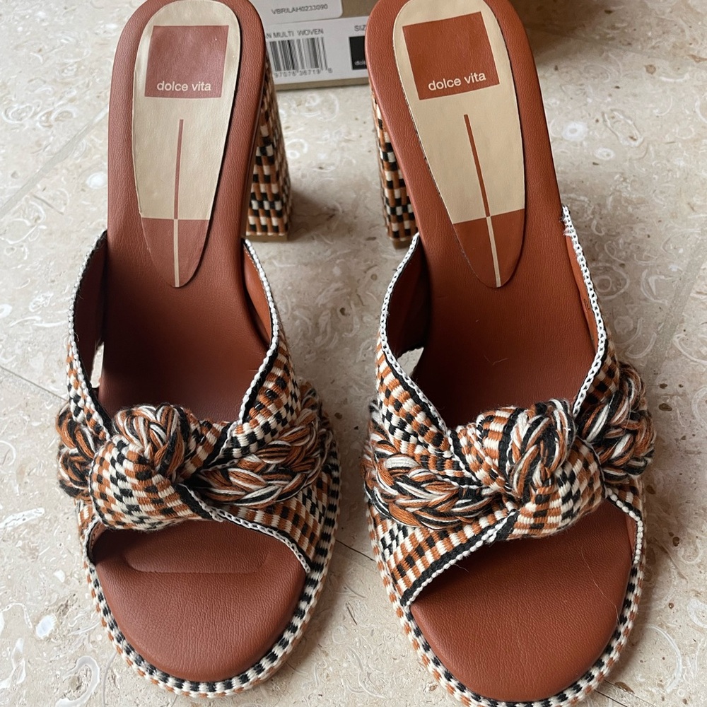 Dolce Vita Brown and Cream Heels with Woven Design